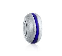 Bling Jewelry Murano Glass .925 Sterling Silver Core Blue Silver Foil Metallic Spacer Charm Bead Fits European Bracelet For Women Teen