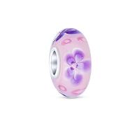 Bling Jewelry Murano Glass .925 Sterling Silver Core Floral Pink Violet Flower Spacer Charm Bead Fits European Bracelet For Women Teen
