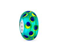 Bling Jewelry Murano Glass .925 Sterling Silver Core Translucent Green Yellow Spotted Circles Spacer Charm Bead Fits European Bracelet For Women Teen