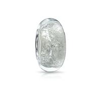 Bling Jewelry Murano Glass .925 Sterling Silver Core White Glitter Foil Rainbow Spacer Charm Bead Fits European Bracelet For Women Teen