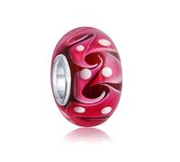 Bling Jewelry Murano Glass Shades Of Pink Red Wave Swirl Spacer Charm Bead Fits European Bracelet For Women Teen .925 Sterling Silver Core