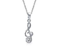 Bling Jewelry Music Teacher Student CZ Accent Musician Treble Clef Musical Note Dangle Pendant For Women Teen .925 Sterling Silver