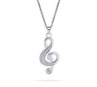 Bling Jewelry Music Teacher Student Pave Cubic Zirconia CZ Musician Treble Clef Musical Note Dangle Pendant For Women Teen Silver Plated