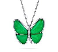 Bling Jewelry Nature CZ Accent Genuine Gemstone Green Malaysian Jade Quartz Garden Insect Butterfly Necklace Pendant For Women Teen Girlfriend Silver Plated