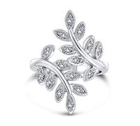 Bling Jewelry Nature Ivy Vine Leaf Fashion Statement Ring For Women Cubic Zirconia Pave CZ Bypass Silver Plated Brass