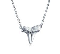 Bling Jewelry Nautical Fisherman Ocean Nautical Animal Hawaiian Shark Tooth Pendant Necklace For Women Teen Hammered Finished .925 Sterling Silver