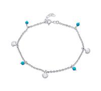 Bling Jewelry Nautical Multi Charm Turquoise Clam Seashell Dangle Anklet Ankle Bracelet For Women .925 Sterling Silver 9-10 Inch Adjustable