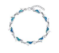 Bling Jewelry Nautical Seahorse Blue Created Opal Charm Link Bracelet For Women .925 Sterling Silver