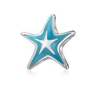 Bling Jewelry Nautical Travel Honeymoon Beach Tropical Vacation Happy Sand Blue Enamel Starfish Bead Charm For Women Teen .925 Sterling Silver Fits European Bracelet