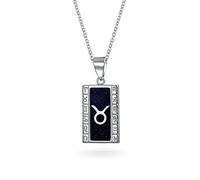 Bling Jewelry Navy Blue Goldstone Taurus Zodiac Sign Astrology Horoscope Dog Tag Pendant For Women Men Necklace .925 Sterling Silver