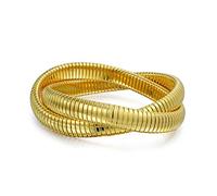 Bling Jewelry Omega Snake Cobra Wide Bangle Twisted Bracelet Bands Set Interlocking Flexible Stretch Bracelets for Women Yellow Gold Plated Stainless Steel Fits 8 to 8.5 inches Wrist
