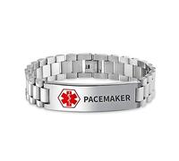 Bling Jewelry Pacemaker Identification Medical ID Band Link Bracelet For Men 8.5 Inch Stainless Steel Custom Engraved