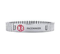 Bling Jewelry Pacemaker Identification Medical ID Stretch Link Bracelet For Women Teens Unisex Stainless Steel Custom Engraved