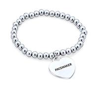 Bling Jewelry Pacemaker Medical ID Stretch Bead Bracelet Heart Shape Charm Tag For Women Teen Stainless Steel Custom Engraved