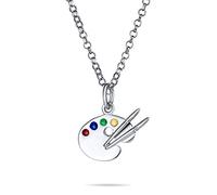 Bling Jewelry Painter Drawing Multi Color Enamel Future Artist Palette Art Paint Brush Pendant Necklace For Women Teen Art Teacher Women .925 Sterling Silver