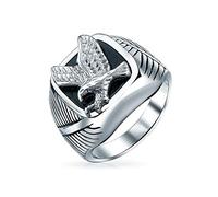 Bling Jewelry Patriotic Mens Black Enamel Stainless Steel Eagle Ring T