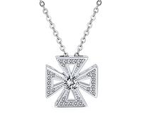 Bling Jewelry Pave Cubic Zirconia CZ Ancient Religious Masonic Knight Templar Fleur De Lis Maltese Cross Pendant Necklace For Women Teens .925 Sterling Silver