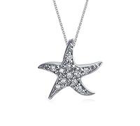 Bling Jewelry Pave CZ Dancing Marine Life Nautical Beach Vacation Starfish Necklace Pendant For Women .925 Sterling Silver Small