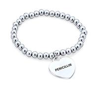 Bling Jewelry Penicillin Medical ID Stretch Bead Bracelet Heart Shape Charm Tag For Women Teen Stainless Steel Custom Engraved
