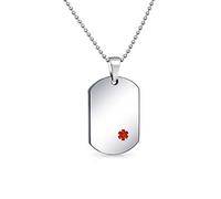 Bling Jewelry Penicillin Medical Identification ID Dog Tag Pendant Necklace For Men Stainless Steel Small Custom Engraved