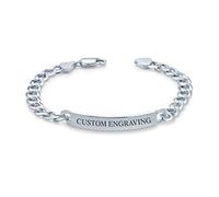 Bling Jewelry Personalize Bar Name Plated identification ID Bracelet 6 MM Diamond Cut Miami Cuban Curb Link Chain Link 200 Gauge .925 Sterling Silver 7 Inch Custom Engraved