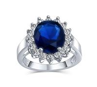 Bling Jewelry Personalize Classic Traditional Royal Blue CZ Crown Halo Oval Cubic Zirconia Simulated Sapphire Engagement For Women Promise Ring Silver Plated Customizable