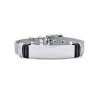 Bling Jewelry Personalize Engravable Identification Name Tag Bracelet Wrist Band Belt Buckle Mesh Bracelet For Men Women Silver Tone Stainless Steel Adjustable