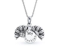 Bling Jewelry Personalize Floral Flower Inspirational Saying My SUNSHINE Words Sunflower Open Locket Pendant Necklace For Women Teen Girlfriend Rhodium Plated .925 Sterling Silver