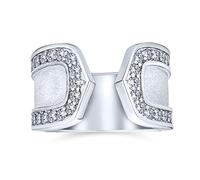 Bling Jewelry Personalize Geometric Boho Style CZ Accent Statement Brushed Hammered Matte Finish Open Band Fashion Ring for Women Silver Plated Customizable