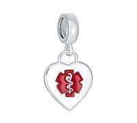 Bling Jewelry Personalize Heart Shape Medical ID Dangle Bead Charm For Women For Teen .925 Sterling Silver Fits European Bracelet Customizable