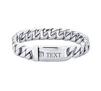 Bling Jewelry Personalize Heavy Solid Miami Curb Chain Link Bracelet Silver Tone Stainless Steel Men Teens 8.5 Inch 10MM Custom Engraved