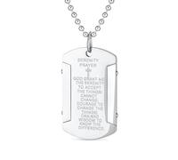Bling Jewelry Personalize Inspirational Message Religious Mantra Stackable Military Style Serenity Prayer Dog Tag Pendant Necklace For Men Teen Silver Tone Stainless Steel