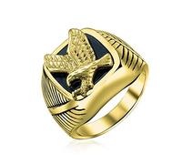 Bling Jewelry Personalize Men's Large Statement Square Black Patriotic USA American Bald Eagle Signet Ring For Men Gold Plated Silver Tone Stainless Steel