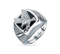 Bling Jewelry Personalize Men's Large Statement Square Black Patriotic USA American Bald Eagle Signet Ring For Men Silver Tone Stainless Steel Custom Engraved