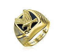 Bling Jewelry Personalize Men's Large Statement Square Black Patriotic USA American Bald Eagle Signet Ring For Men Gold Plated Silver Tone Stainless Steel Custom Engraved
