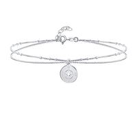 Bling Jewelry Personalize Nautical Travel Protection Medallion Inspirational Double Chain Compass Anklet Ankle Bracelet For Women Teens .925 Sterling Silver 9-10 Inch Adjustable Customizable