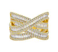 Bling Jewelry Personalize Pave AAA CZ Crossover Criss Cross Costume Faux Stacking Wide Statement Cocktail 4 Row Baguette Multi Band Ring For Women Gold Plated Customizable