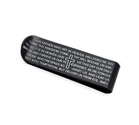 Bling Jewelry Personalize Religious Mantra Quote Lords Prayer Cross Black Mens Money Clip Card Holder for Men Teens Father Stainless Steel Customizable