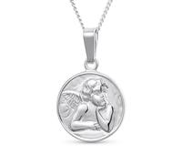 Bling Jewelry Personalize Religious Round Disc Medal Guardian Sistine Angel Cherub Pendant Necklace For Women For Teen .925 Sterling Silver Engrave IT
