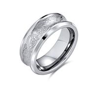 Bling Jewelry Personalize Silver Tone Couples Concave Celtic Knot Viking Dragon Wedding Band Rings For Men Women Titanium Comfort Fit 8MM Customizable