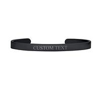 Bling Jewelry Personalize Unisex Flat Slender Stackable Bangle Cuff Bracelet For Men Women Teens Black Plated Silver Tone Stainless Steel Customizable