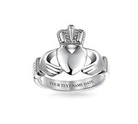 Bling Jewelry Personalize Unisex Heart Band BFF Celtic Irish Friendship Couples Promise Claddagh Ring For Men Women Teen Silver Tone Stainless Steel Custom Engraved