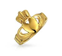 Bling Jewelry Personalize Unisex Heart Band BFF Celtic Irish Friendship Couples Promise Claddagh Ring For Men Women Teen Gold Tone Stainless Steel Customizable