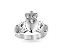 Bling Jewelry Personalize Unisex Heart Band BFF Celtic Irish Friendship Couples Promise Claddagh Ring For Men Women Teen Silver Gold Tone Stainless Steel Customizable