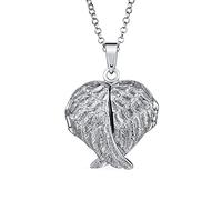 Bling Jewelry Personalize Vintage Style Dome Large Guardian Angel Wing Feathered Heart Shaped Keepsake Locket For Women Teens Holds Photos Pictures .925 Silver Necklace Pendant Customizable