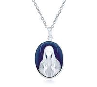 Bling Jewelry Personalize Vintage Style Simulated Blue Agate Miraculous Our Lady Of Guadalupe Blessed Madonna Oval Virgin Mary Cameo Pendant Necklace For Women .925 Sterling Silver Custom Engraved