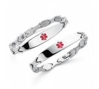 Bling Jewelry Personalize Western Motif Leaf Shaped Link Chain Fashionable Name Plated Red ID Medical identification Bracelet For Men Teen Silver Tone Stainless Steel 7.5 Inch Customizable, One Size