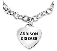 Bling Jewelry Personalized Addison Disease Medical ID Link Chain Bracelet Heart Shape Charm Tag For Women Teen Stainless Steel 7 Inch Custom Engraved