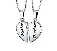 Bling Jewelry Personalized BFF Mother Daughter Breakable Split 2 pcs Set Broken Heart Break Apart Puzzle Pendant Necklace Women For Mom Silver Tone Stainless Steel