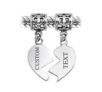 Bling Jewelry Personalized BFF Puzzle Two Piece Split Heart Shape Words Grandmother Granddaughter Dangle Bead Charm Oxidized .925 Sterling Silver Fits European Bracelet Custom Engraved